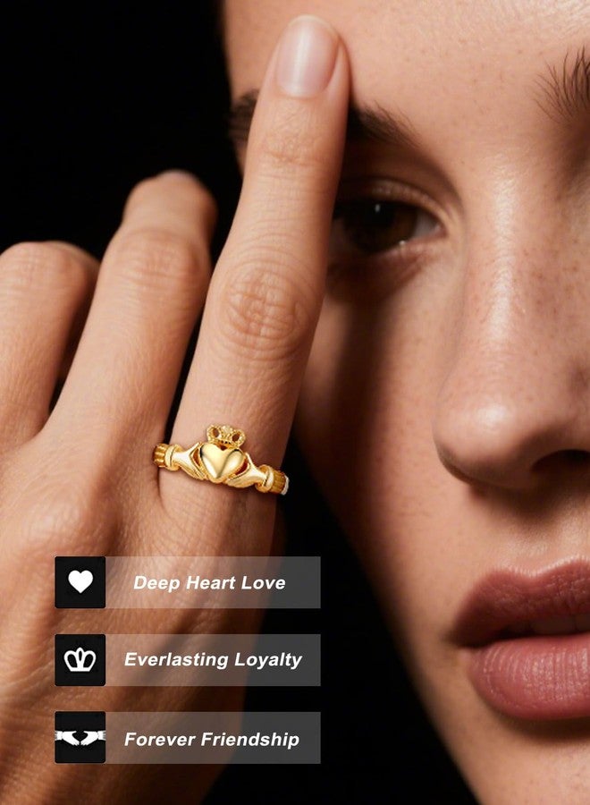 Bestyle Bertyle Silver Gold Irish Claddagh Ring for Women, High Polish Sterling Silver Band Women Ring Stackable, Cute Heart Women Index Finger Ring, Every Day Casual Ring, Size 6 - Image 3